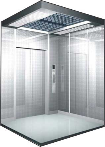 Brushed steel elevator cabin